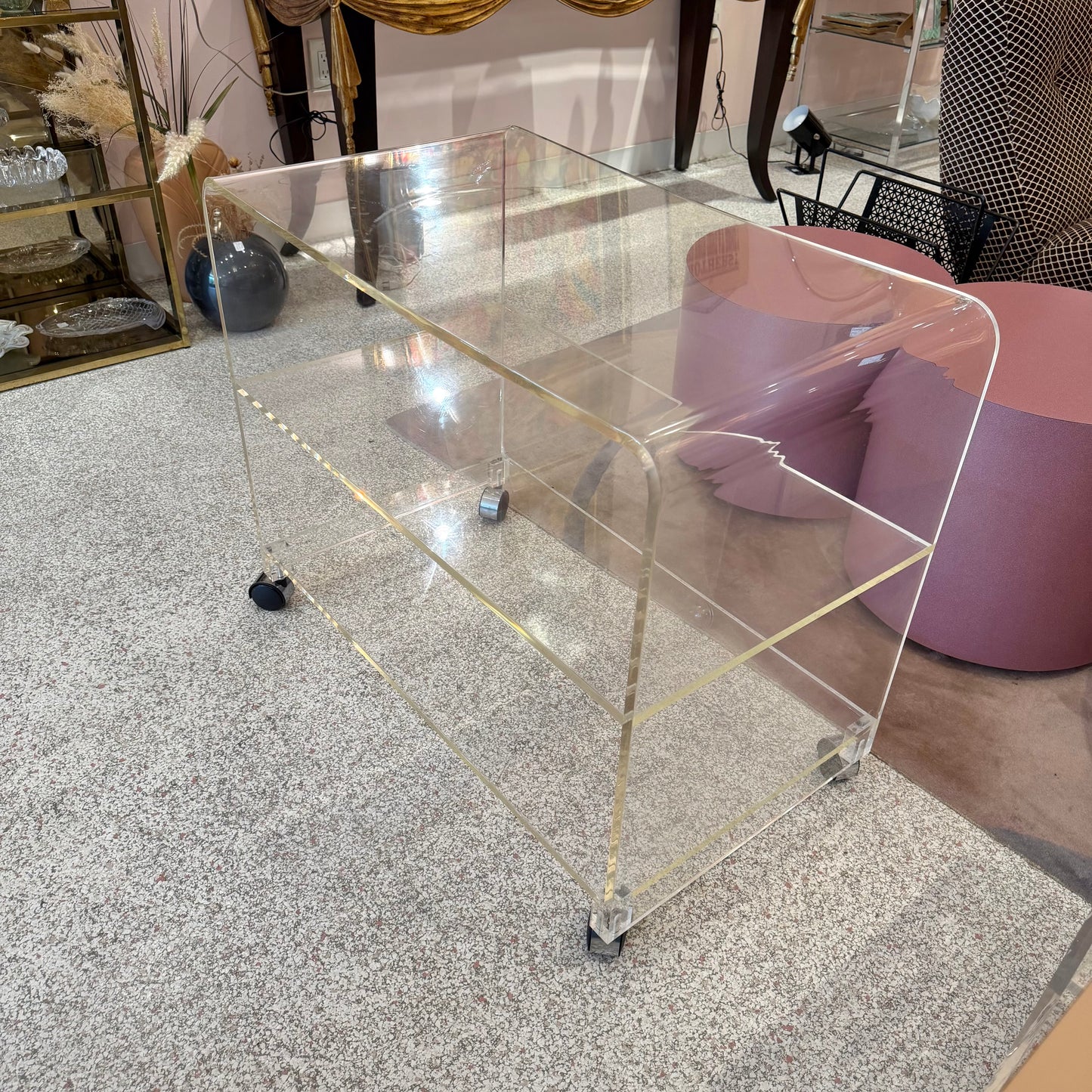 Vintage Lucite Waterfall Rolling Cart/Shelf