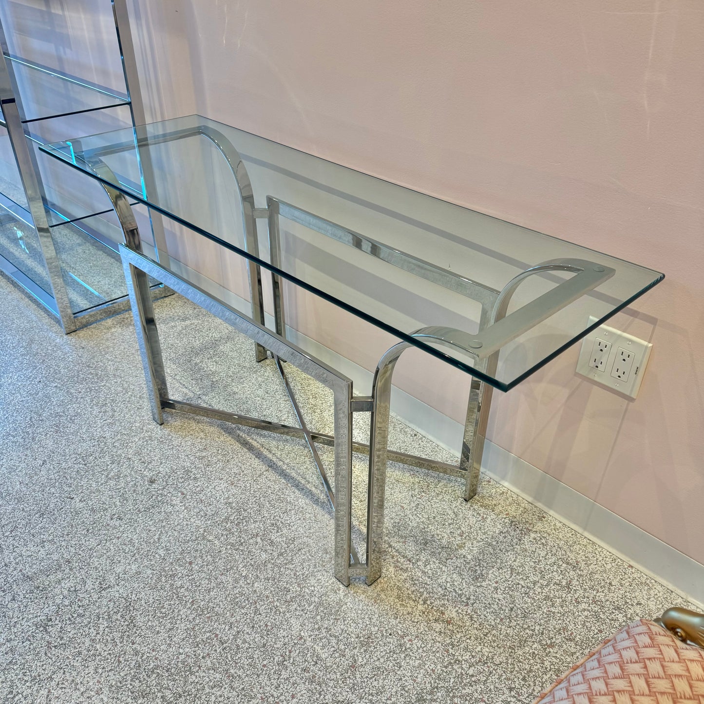 Vintage Chrome and Glass Console Table