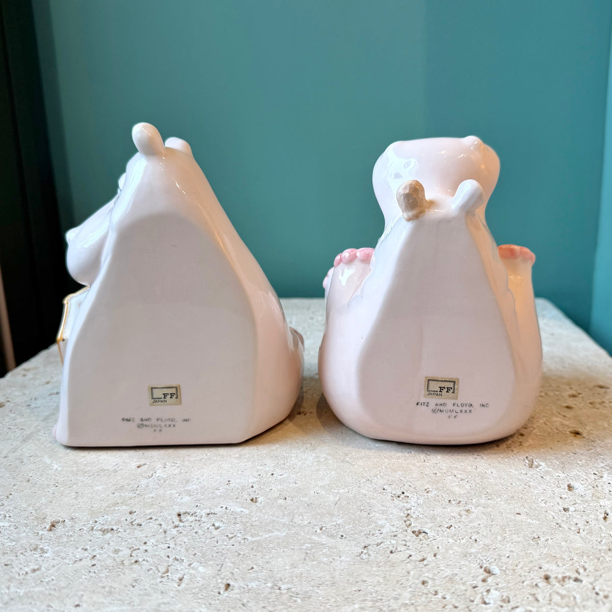 Vintage 1980 Fitz & Floyd Ceramic Hippo Bookends (As is)