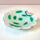 Vintage White and Green Murano Glass Scallop Edged Bowl