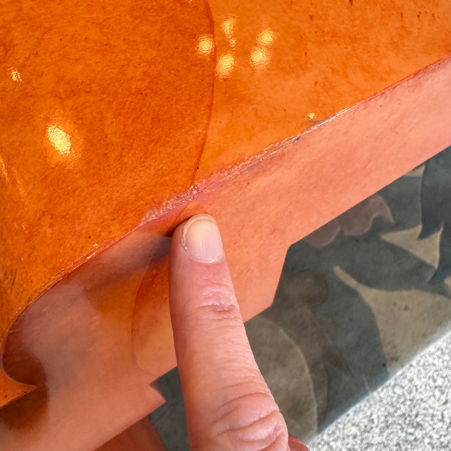 Vintage Postmodern Faux Goatskin Orange Lacquer Console Table
