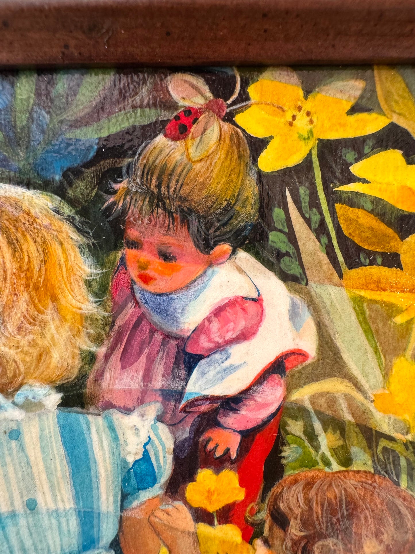 Vintage Small Original Framed "The Buttercup Day" 1982 Acrylic on Board Painting by Phyllis Londraville