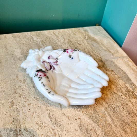 Vintage Milk Glass Hands Catchall/Soap Dish