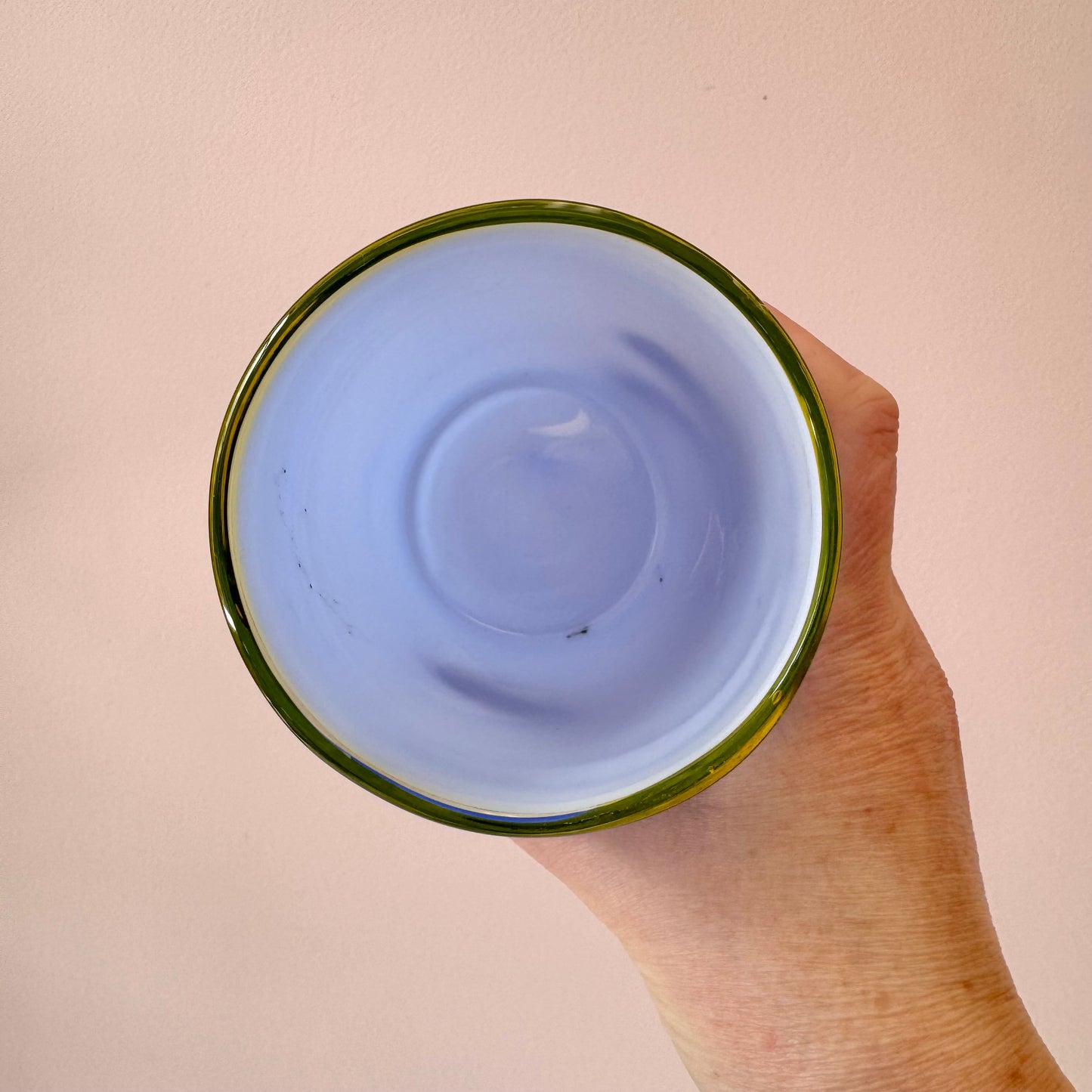 Vintage Set of 4 Handblown Periwinkle Blue and Yellow Drinking Glasses