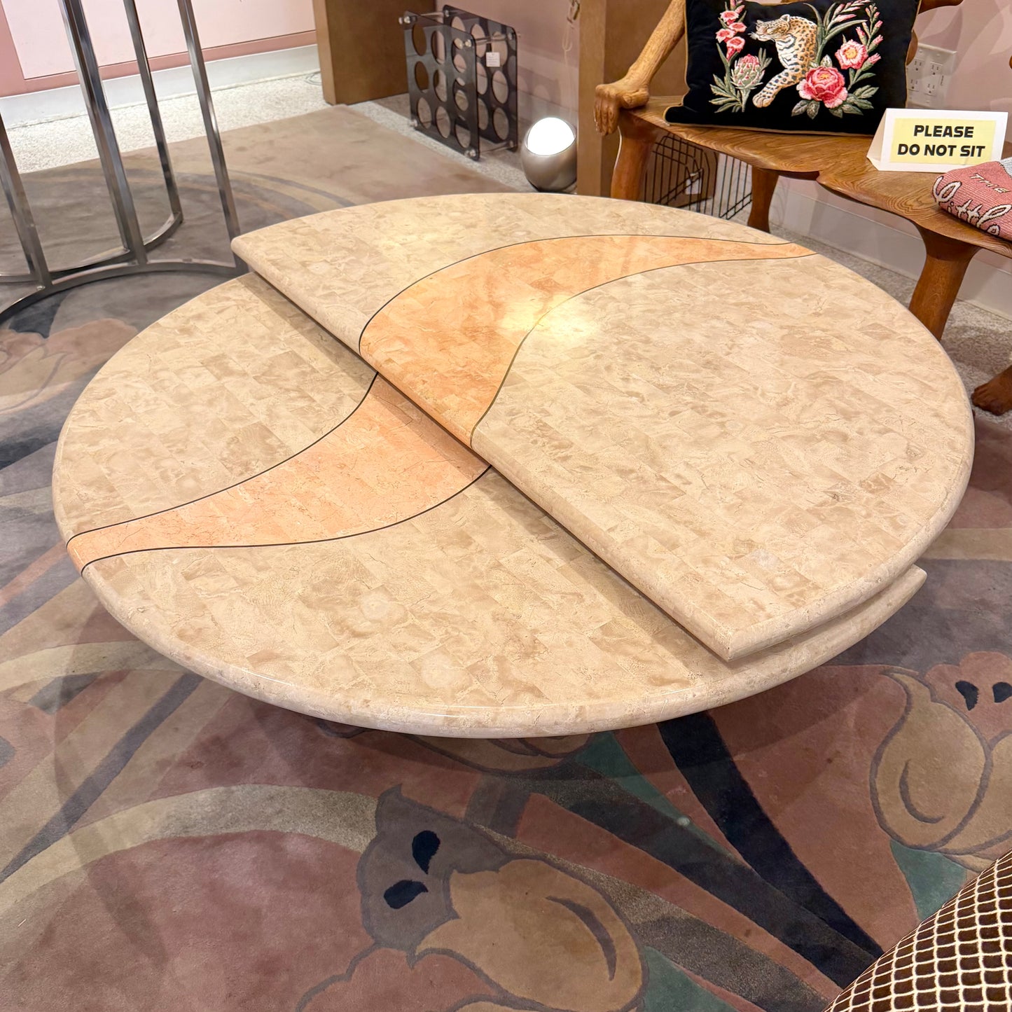Vintage Tessellated Travertine Swivel Coffee Table by Casa Bique
