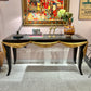 Vintage Dark Wood Console with Gold Gilt Draped Valance Detail