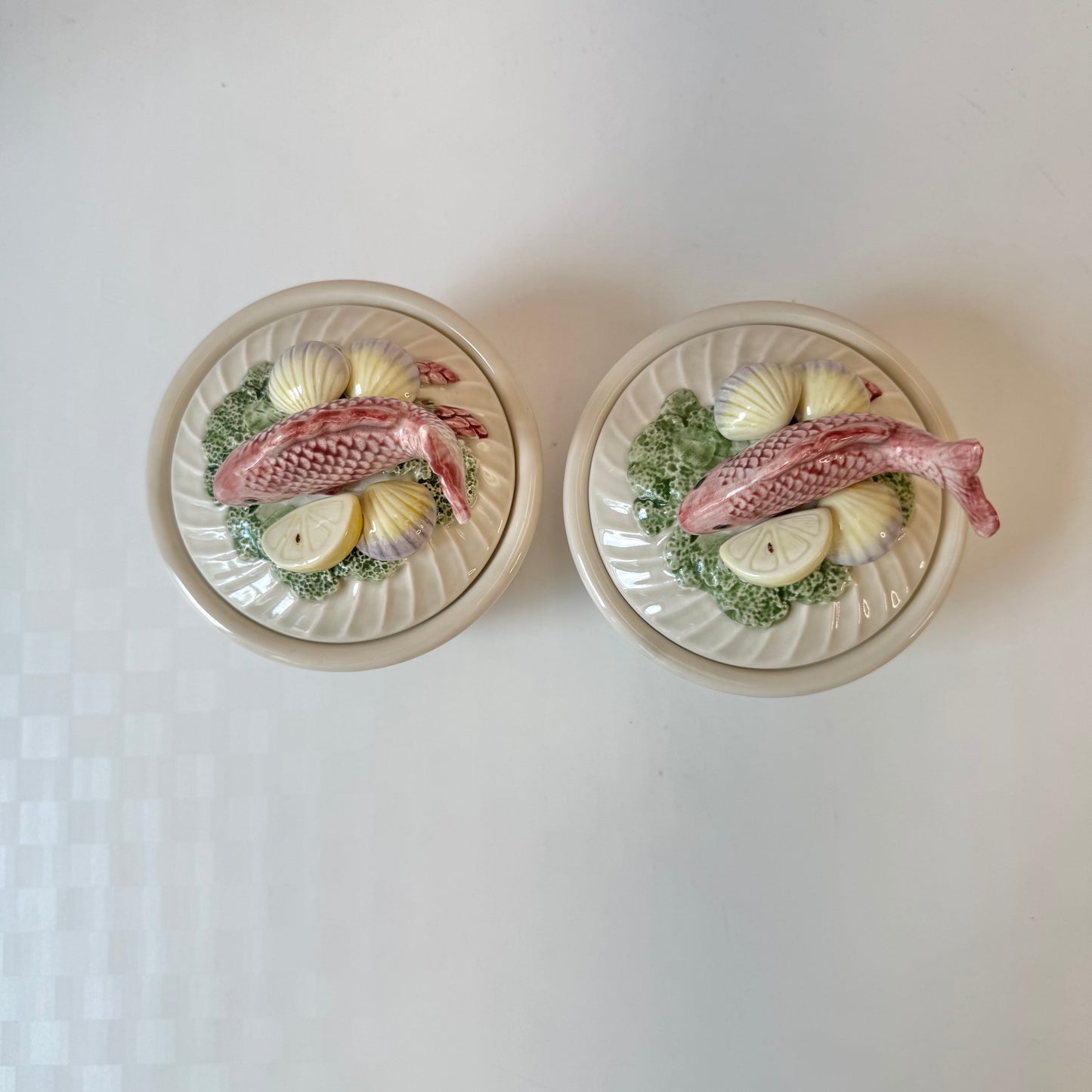 Vintage Set of 2 Fish Lidded Bowls by Fitz and Floyd