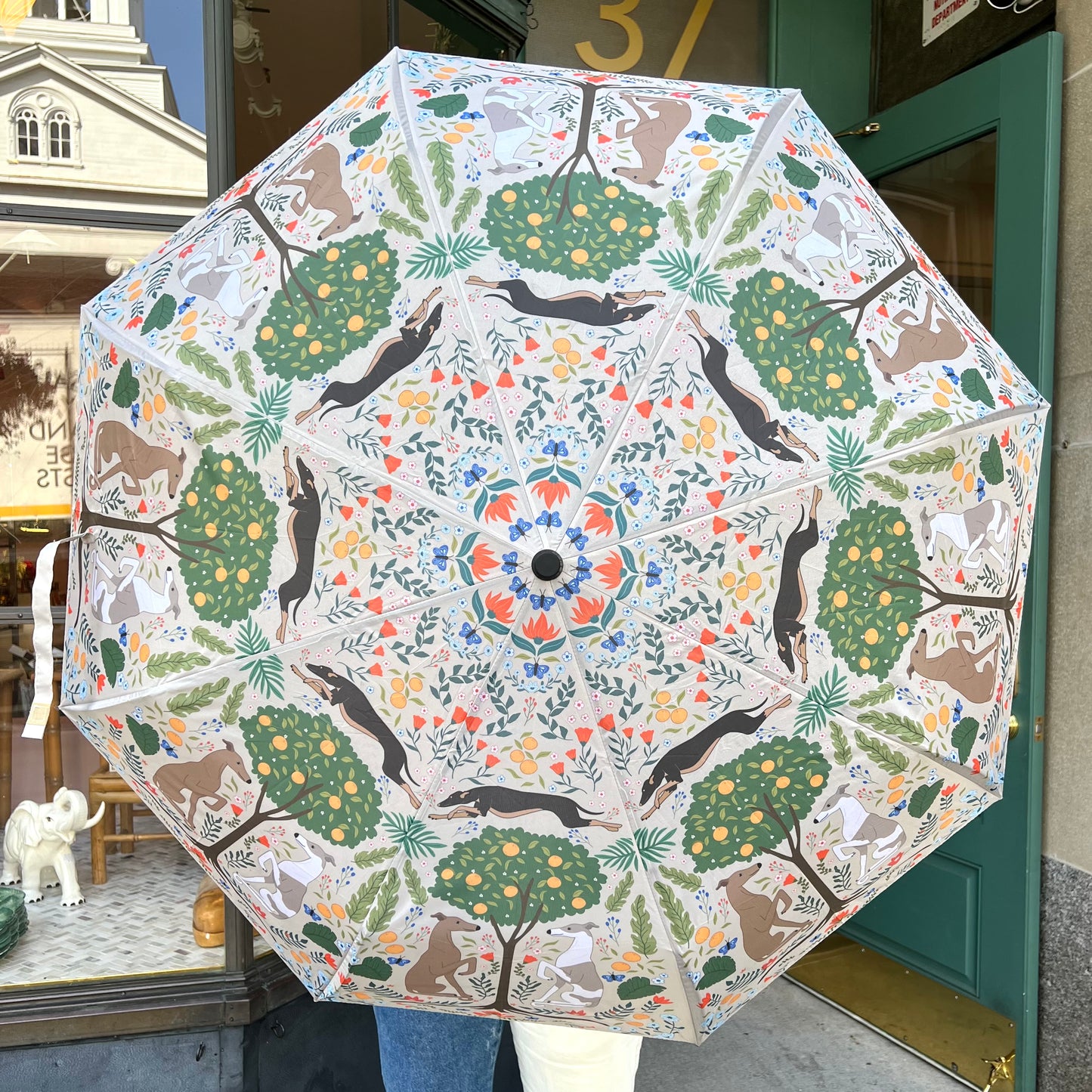 Art Deco Modern Greyhound and Florals Umbrella