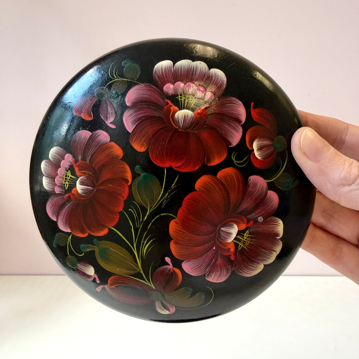 Vintage Hand Painted Floral Wooden Trinket Box
