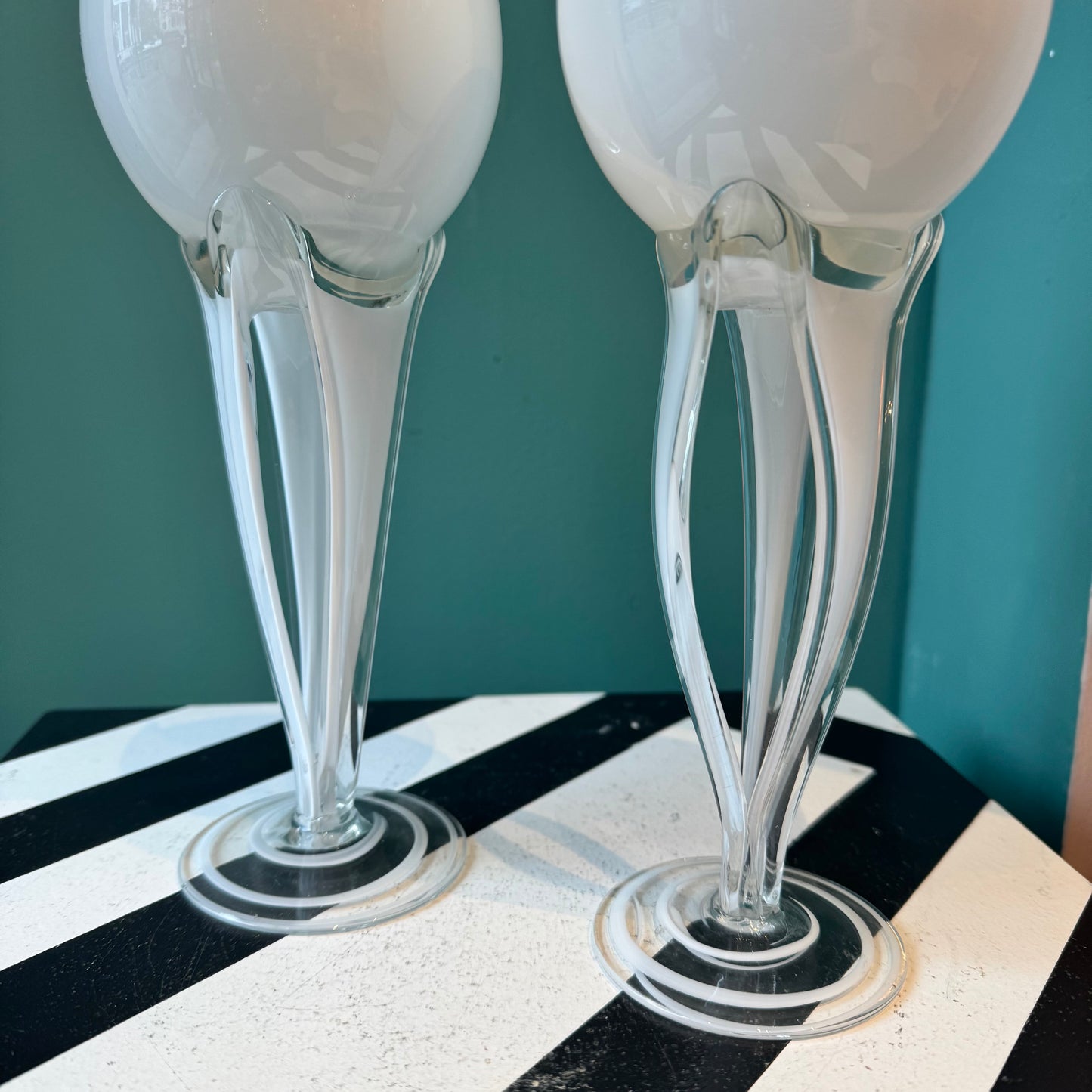 Pair of Vintage Hand Blown Glass Goblets