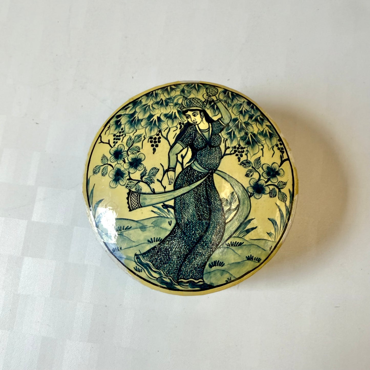 Vintage Hand Painted Lacquer Kashmir Trinket Box