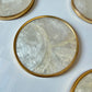 Vintage Capiz Shell and Brass Coaster Set with Caddy