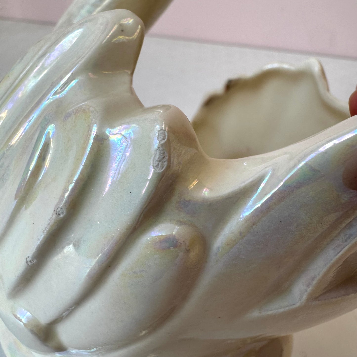 Vintage Iridescent Ceramic Swan Planter