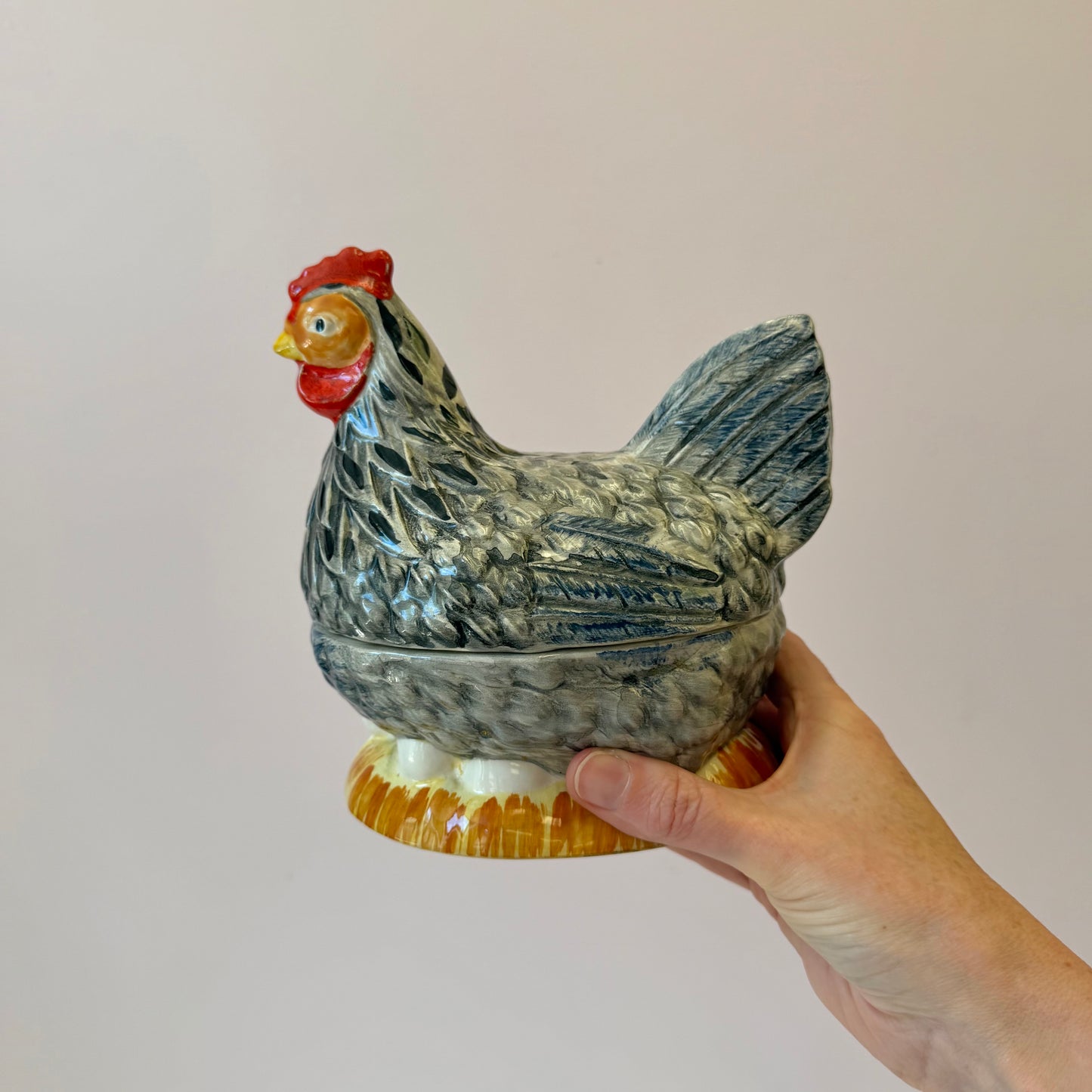 Vintage Michel Caugant French Ceramic Hen Tureen Dish