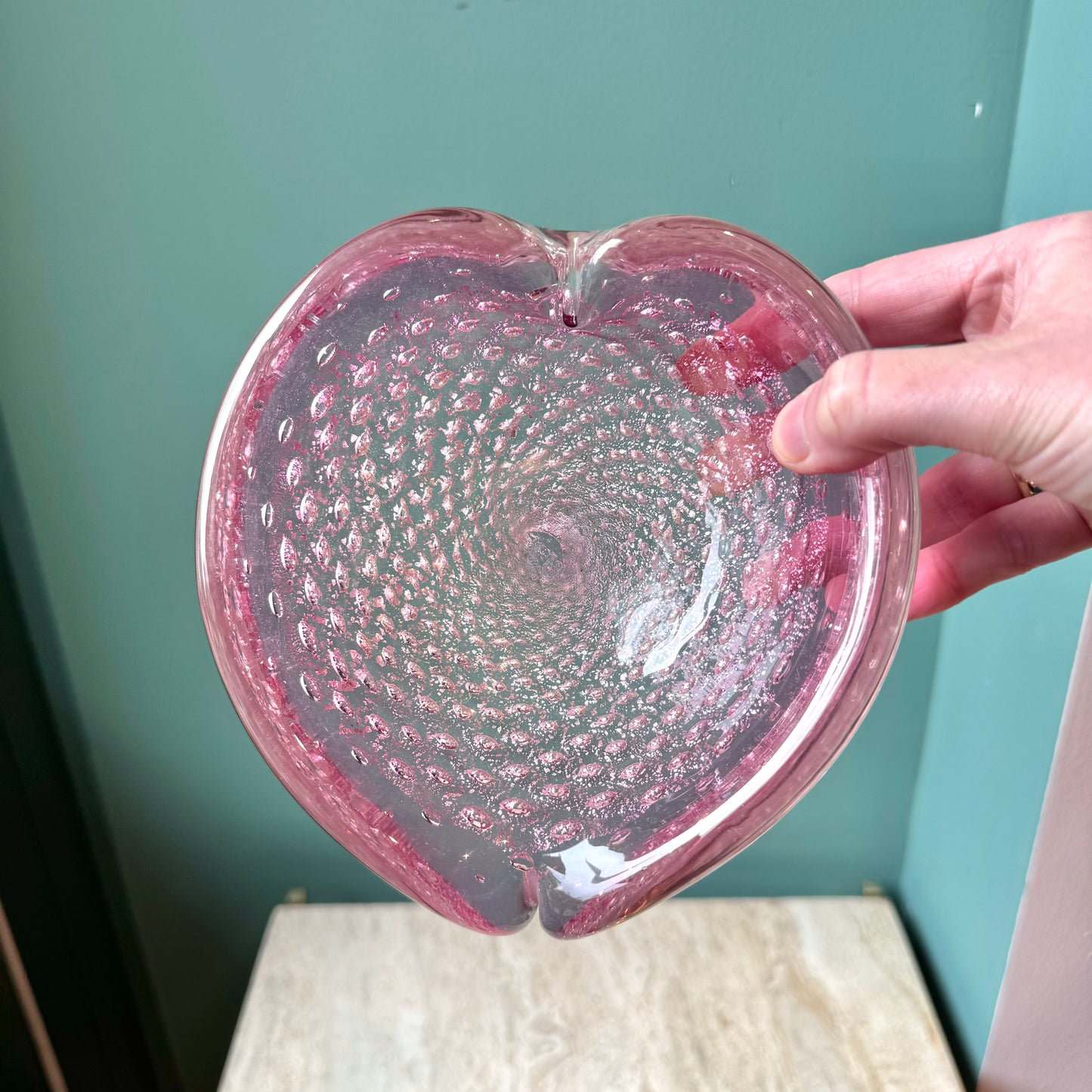Vintage Signed Pink and Silver Leaf Murano Glass Bowl