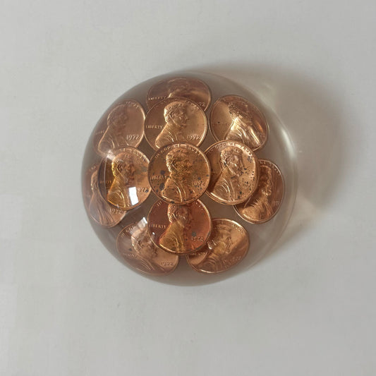 Vintage Lucite 1972 Penny Paperweight