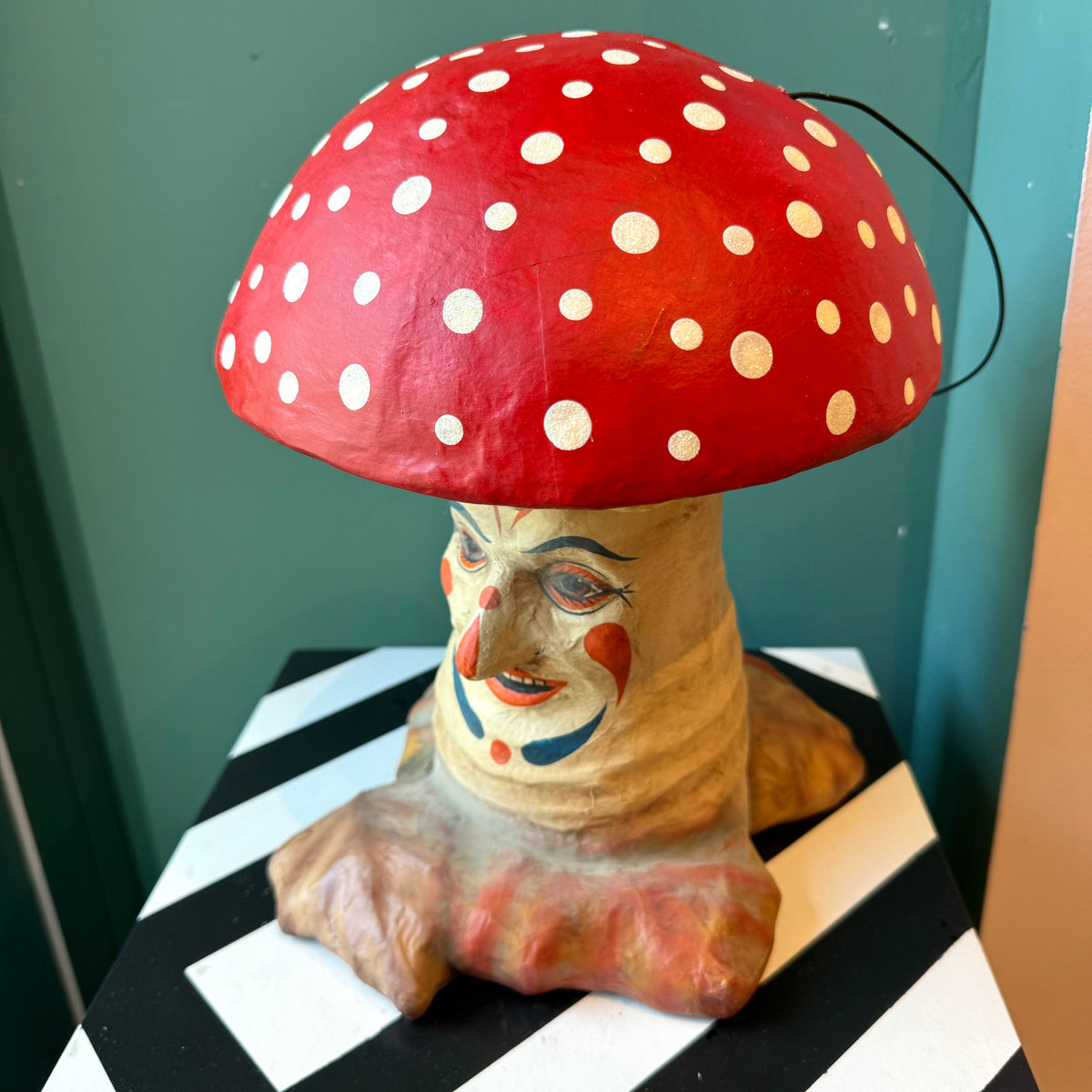 Vintage Inspired Paper Mache Mushroom Candy Bucket