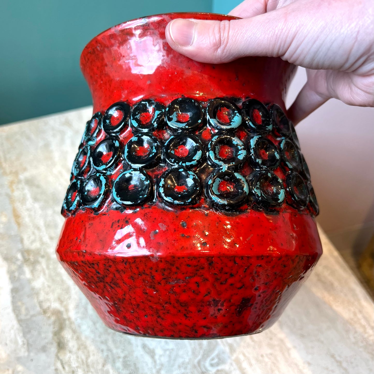 Vintage Italian Red Black and Blue Art Pottery Vase