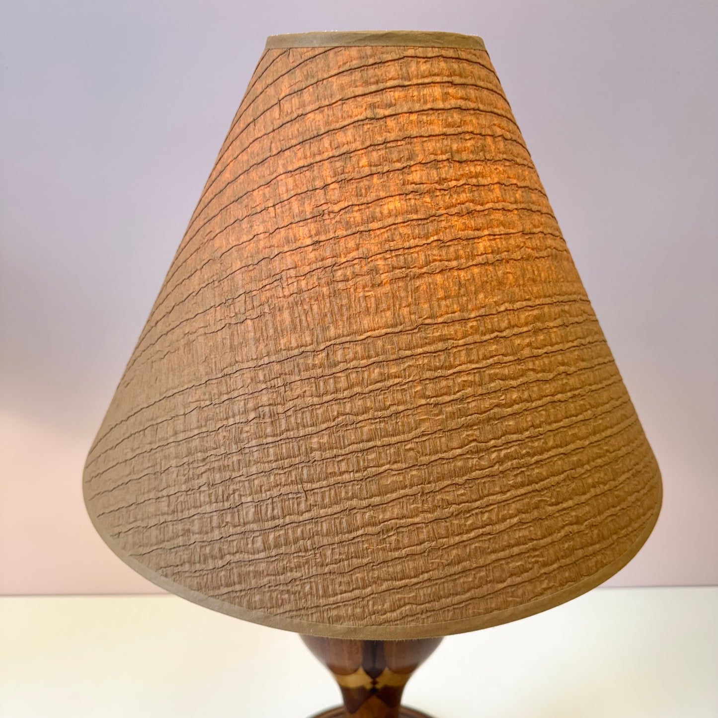 Mid Century Turned Mixed Wood Lamp W/Shade