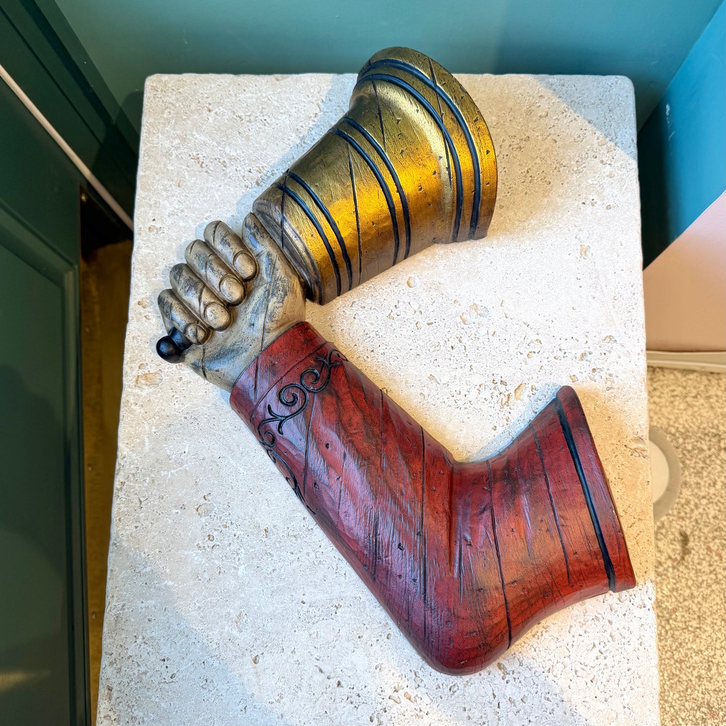 Vintage Wooden "Arm Ringing A Bell" Wall Hanging