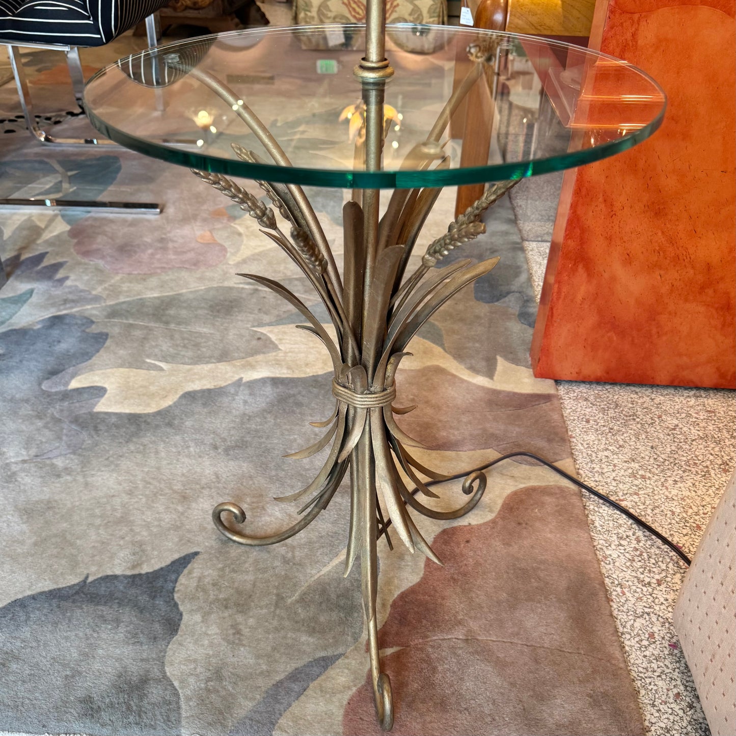 Vintage Capiz Shell Floor Lamp with Sheaf of Wheat Table