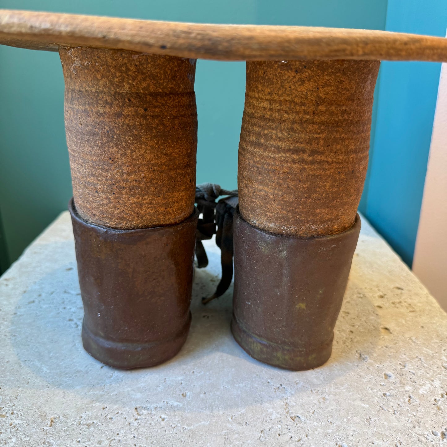 Vintage Folk Art Ceramic Shoes Stool/Plant Stand