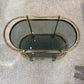 Vintage Oval Brass and Smoked Glass Rolling Bar Cart