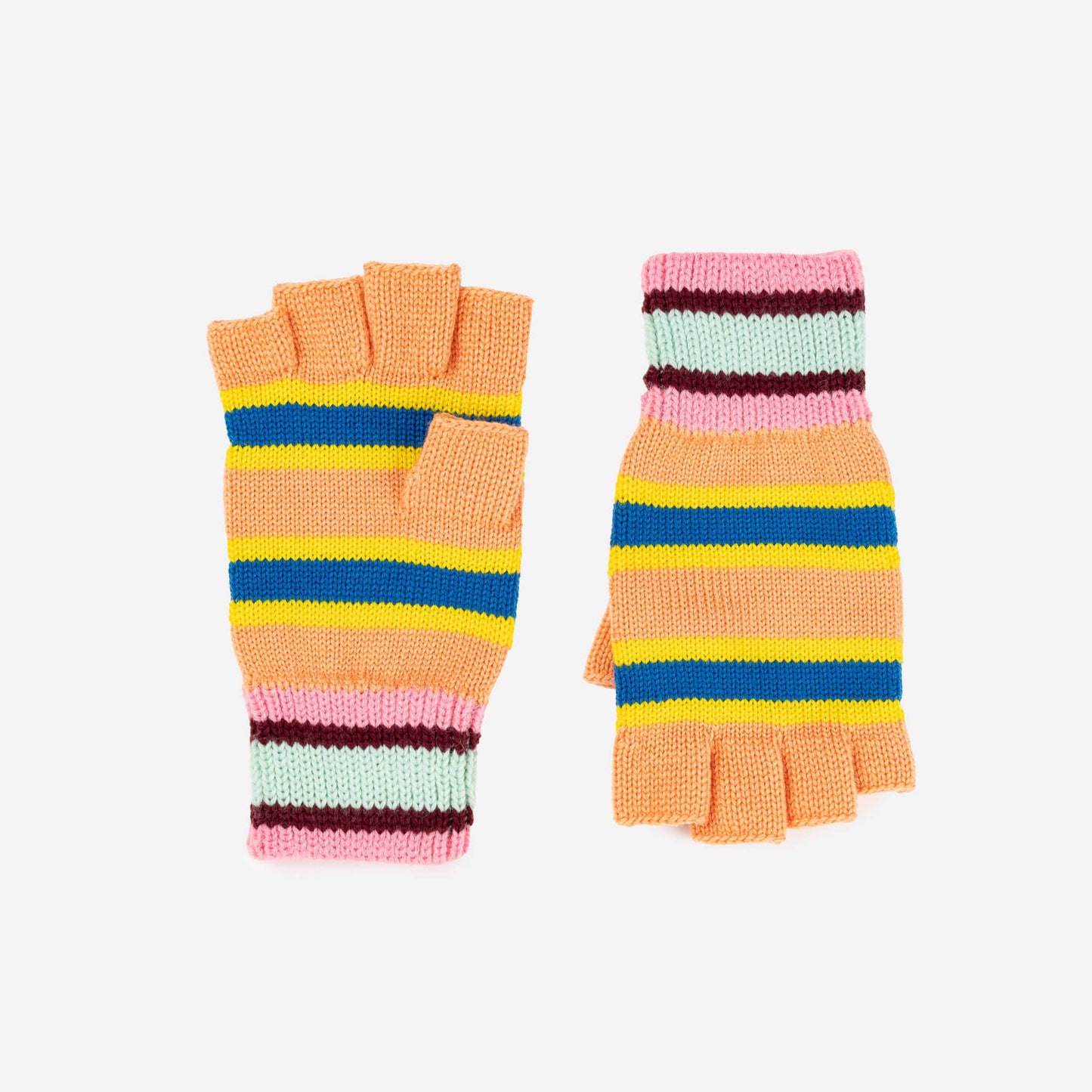 Stripe Fingerless Gloves: Peach Cobalt