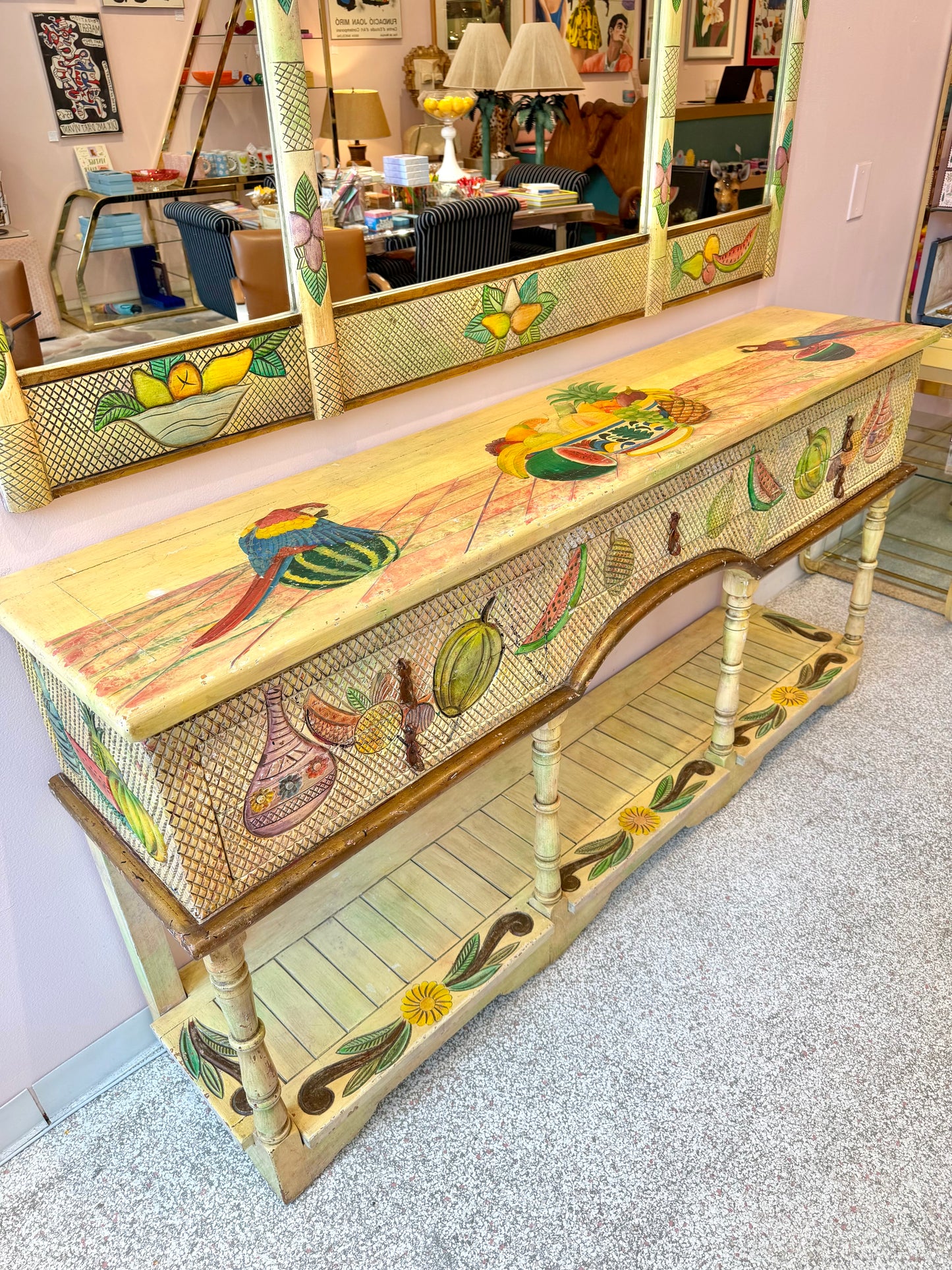 Vintage Hand Crafted Mexican Console and Mirror Set by Diseños Caaesa