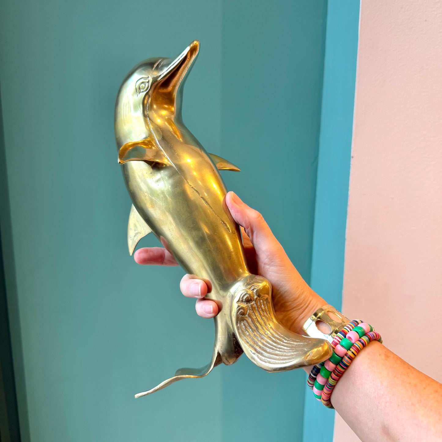 Vintage Brass Dolphin Statue