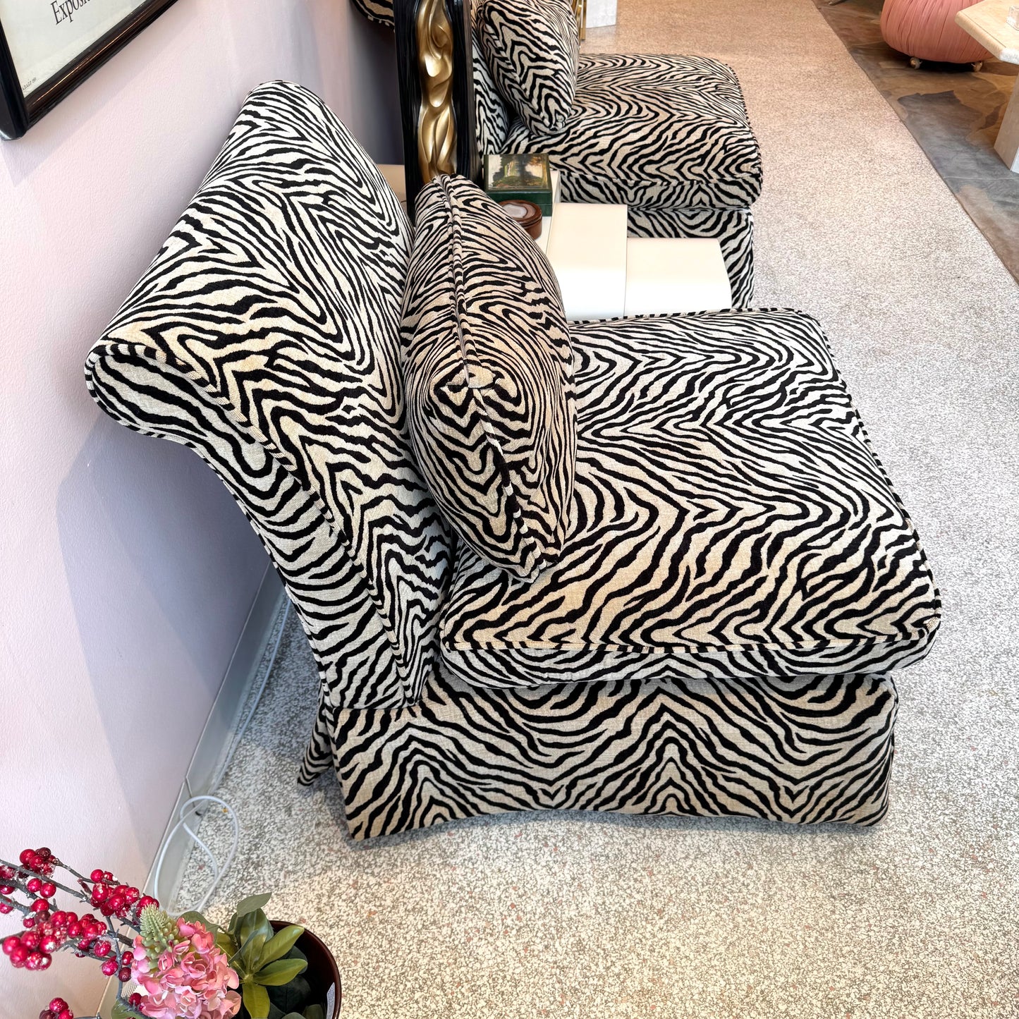 Vintage Velvet Tiger Slipper Chair