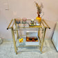 Vintage 2 Tier Brass and Glass Rolling Bar Cart