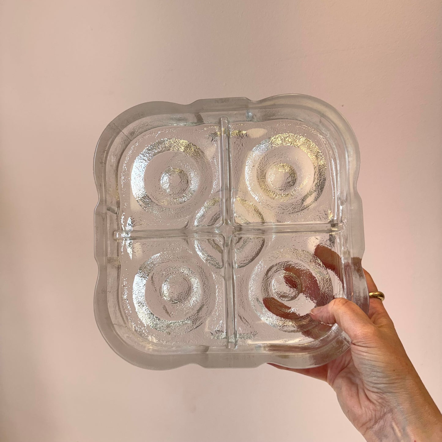 Vintage Lars Hellsten for Skruf Glasbruk "On The Rocks" 4-Section Divided Glass Serving Dish