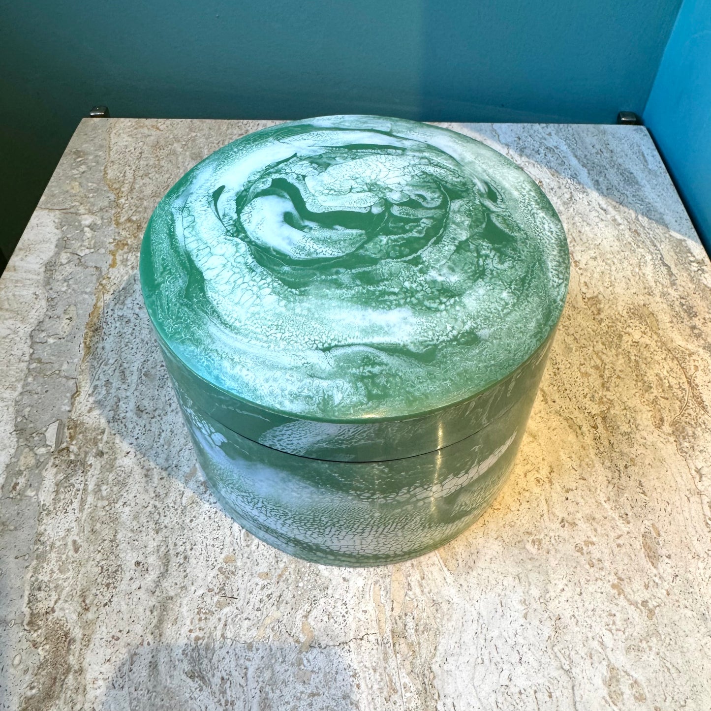 Chunky Circular Green Marbled Resin Box