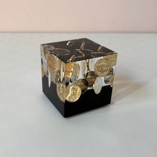 Vintage Lucite 1970 Penny Paperweight