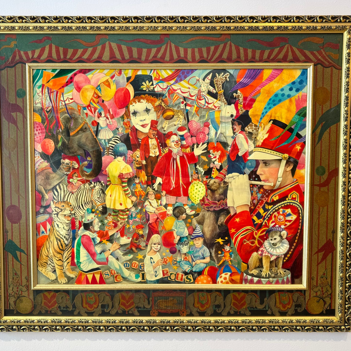 Vintage Original Framed "The Summer Circus" 1988 Acrylic on Board Painting by Phyllis Londraville