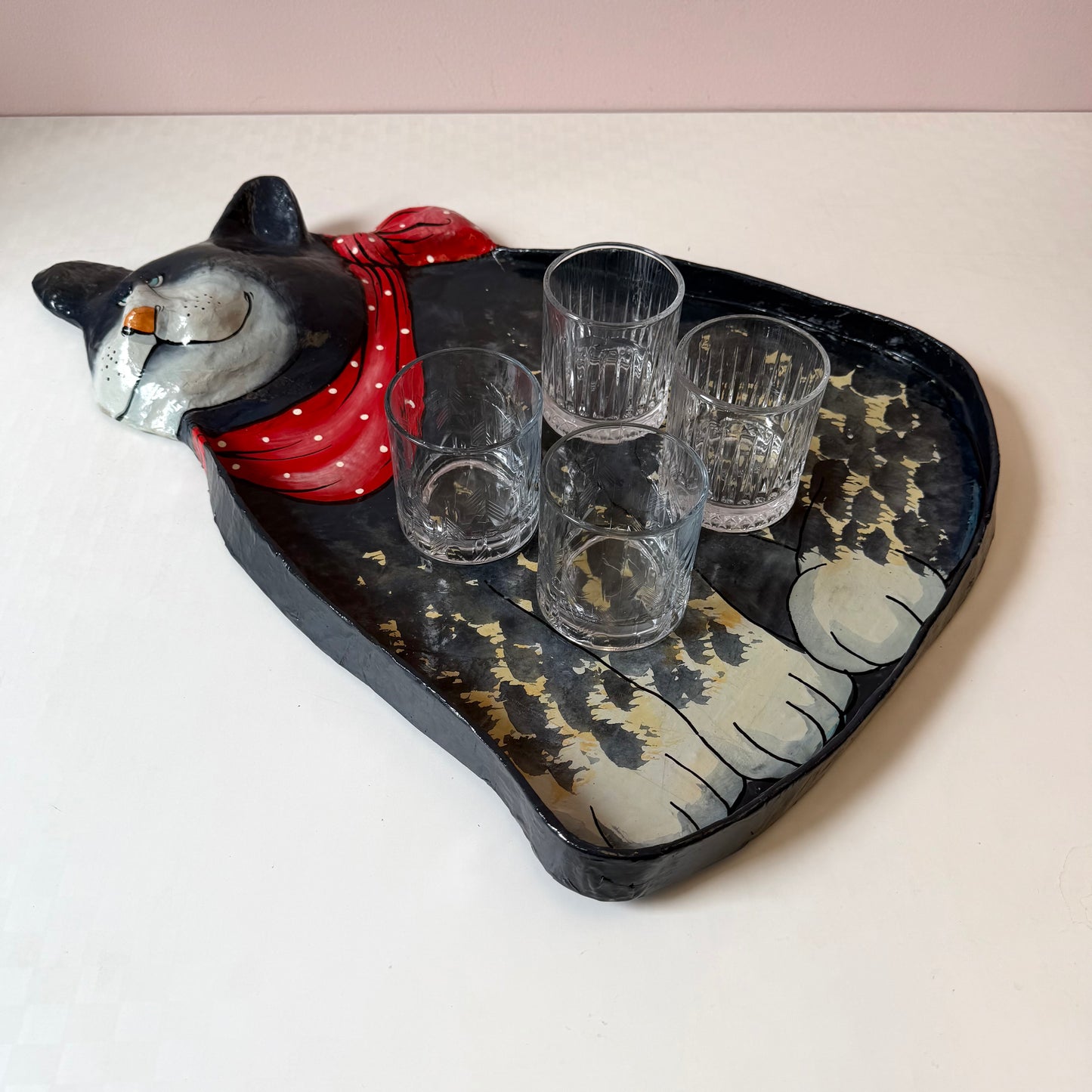 Vintage Large Paper Maché Cat Tray