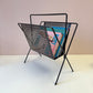 Vintage Mid Century Black Perforated Metal Magazine Rack
