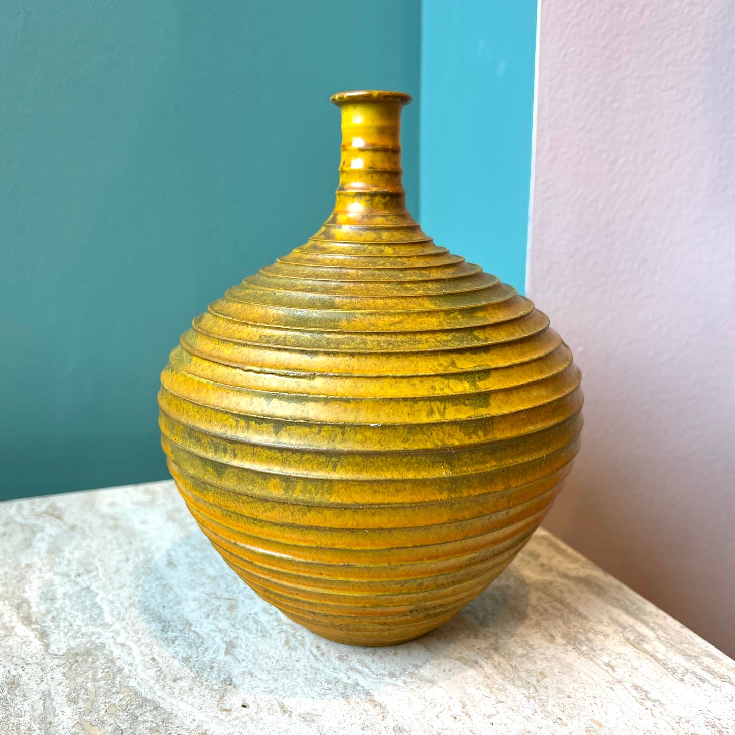 Vintage Alvino Bagni for Raymor Yellow Art Pottery Vase