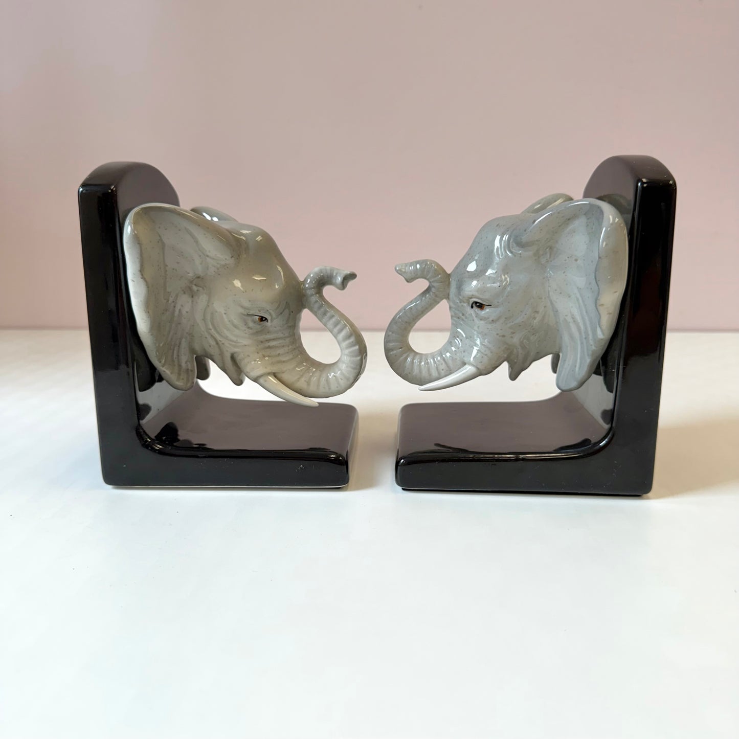 Pair of Vintage Fitz & Floyd Elephant Head Ceramic Bookends