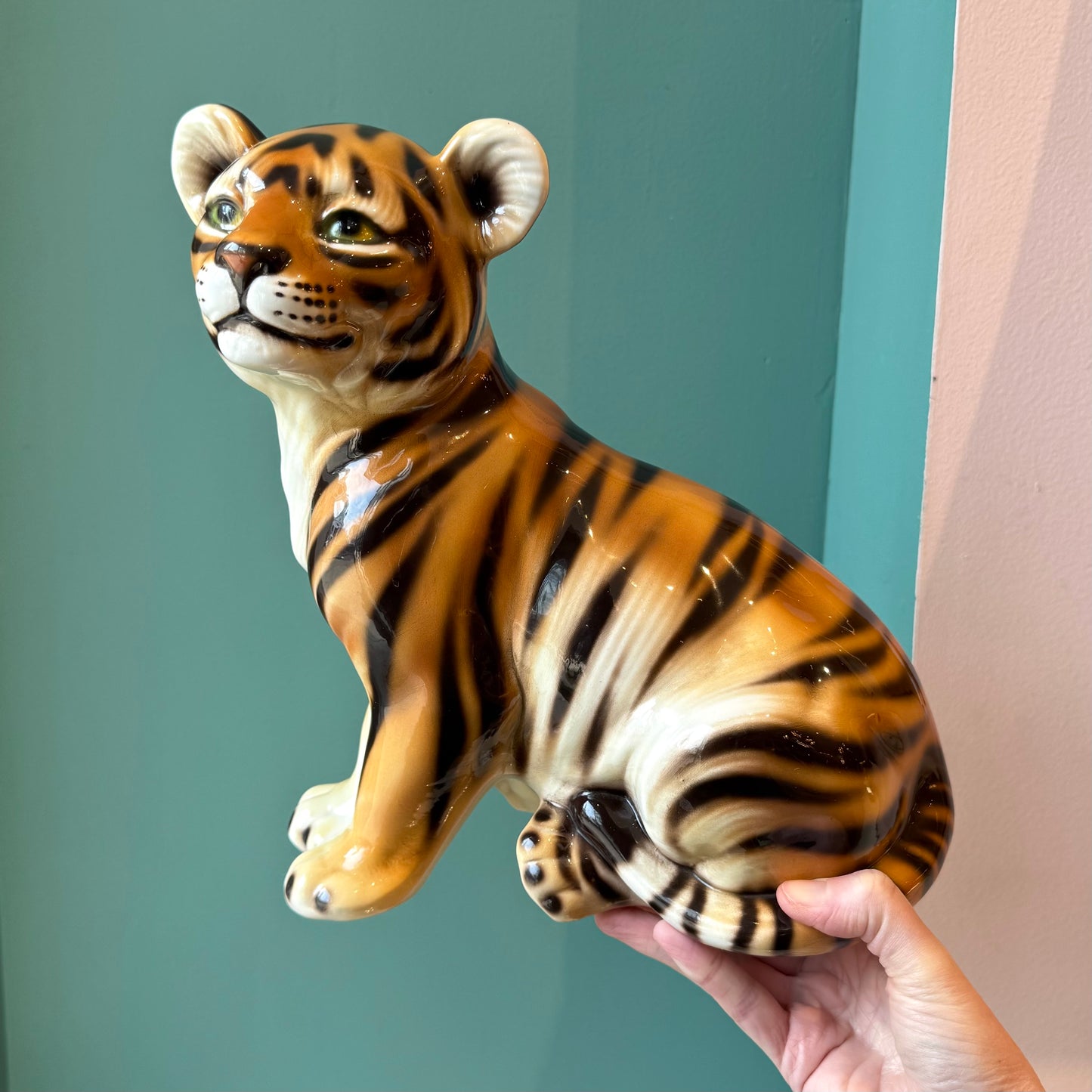 Vintage Italian Porcelain Tiger Cub Statue