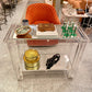 Charles Hollis Jones Style 1980’s Lucite and Mirror 2 Tier Rolling Bar Cart