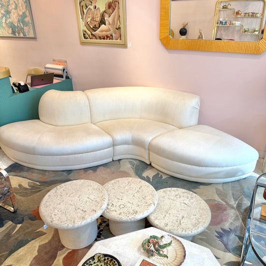 Vintage Three Piece Serpentine Ivory Sectional Sofa