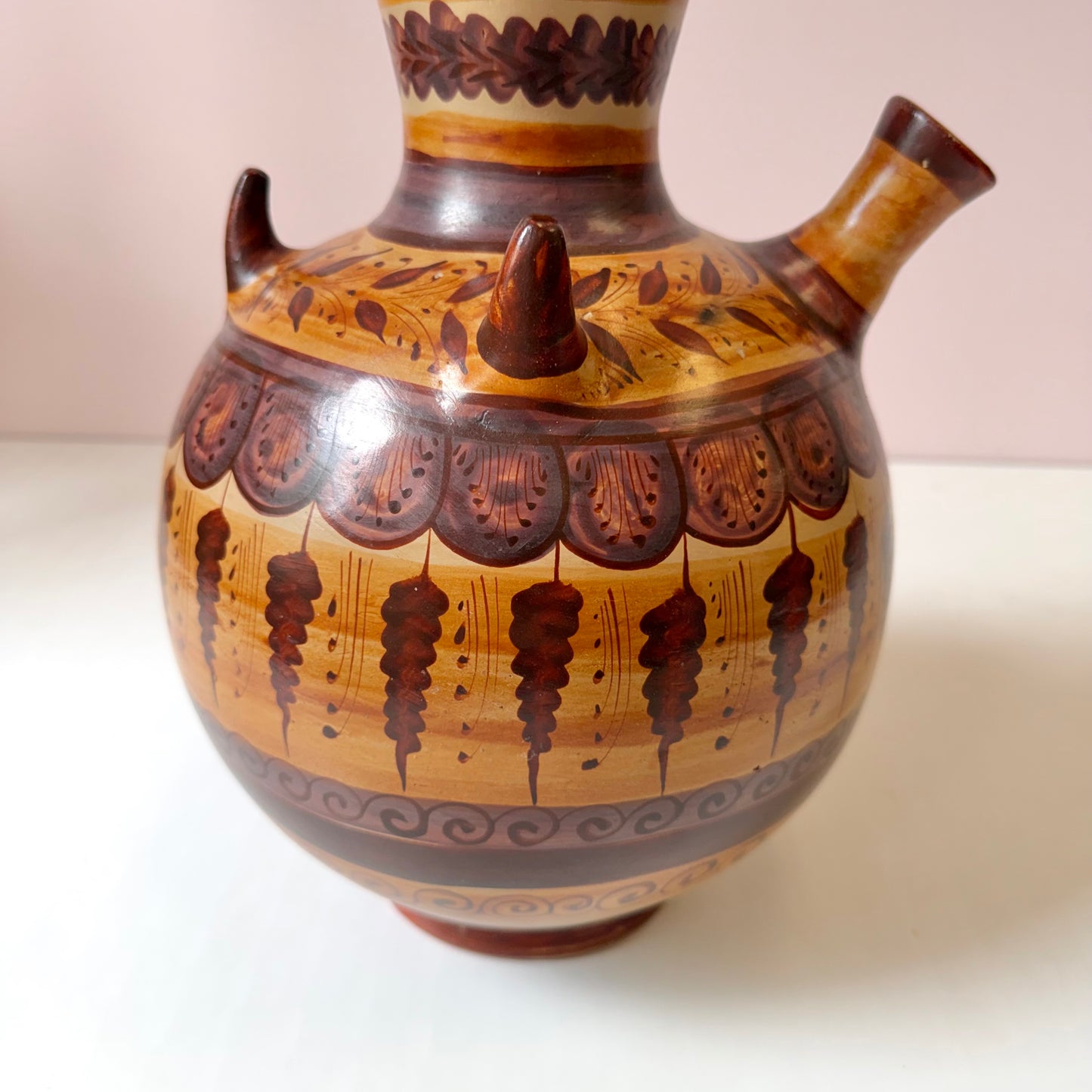 Vintage Handcrafted Mexican Tonala Clay Pottery Water Jug