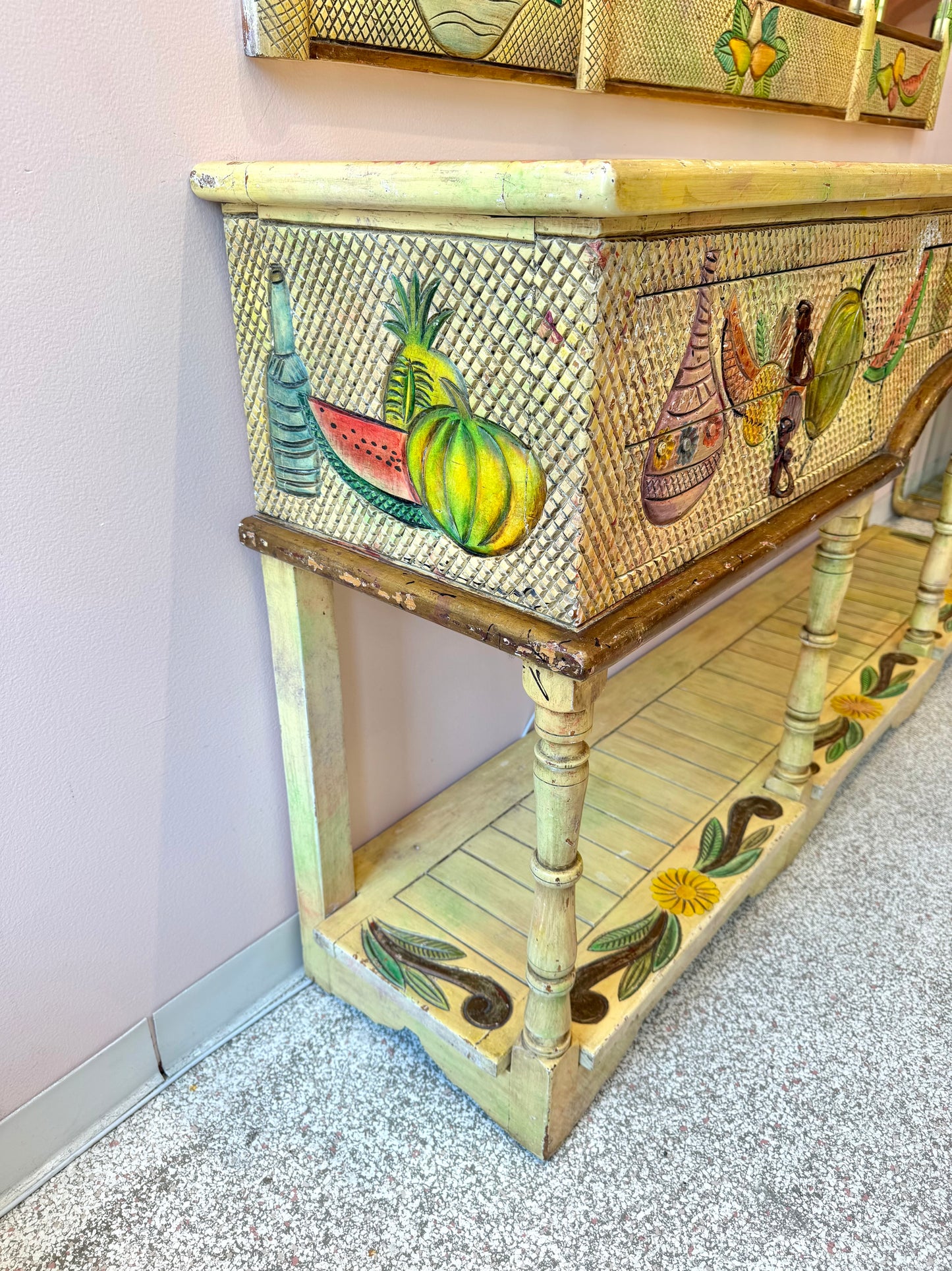 Vintage Hand Crafted Mexican Console and Mirror Set by Diseños Caaesa