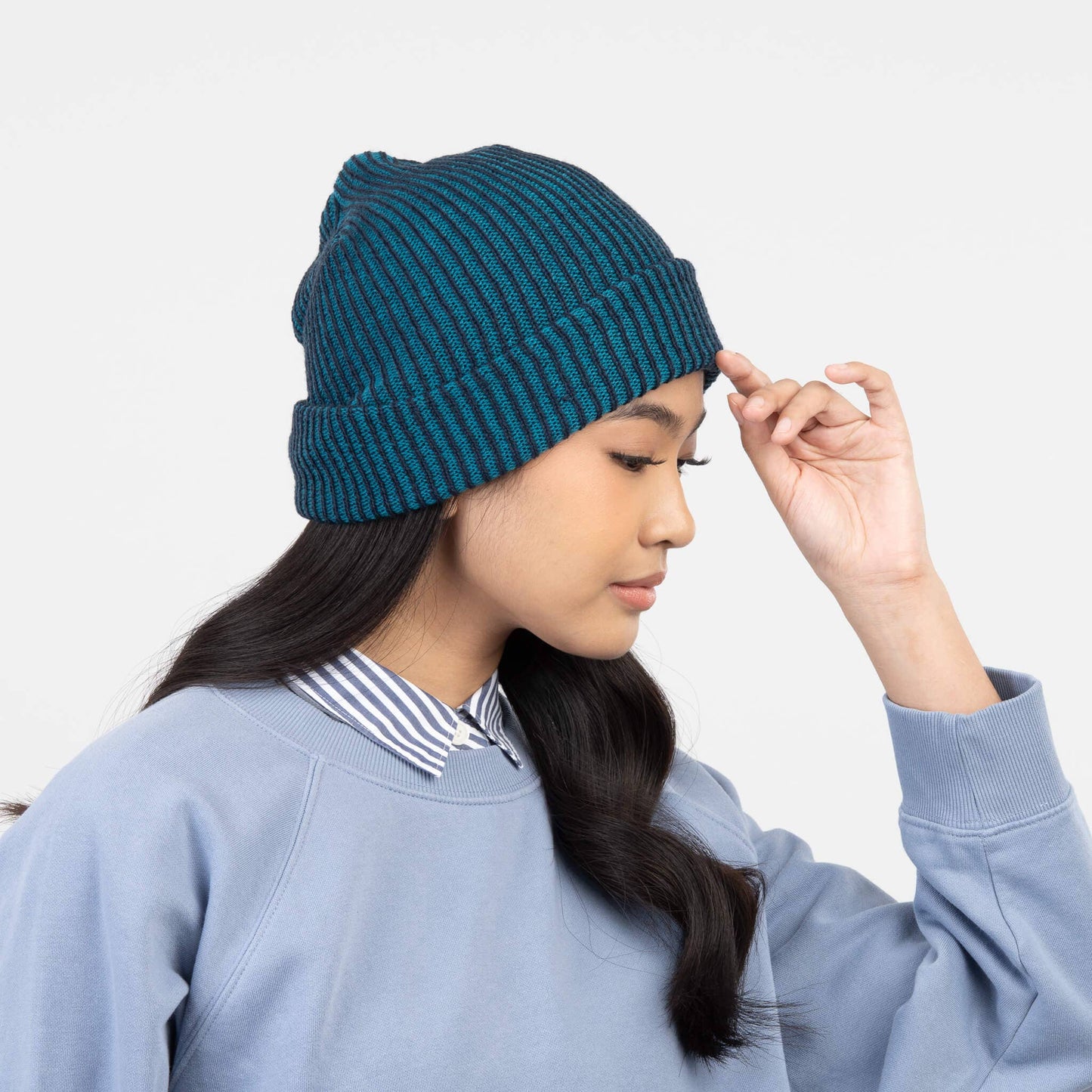 Rib Knit Beanie: Navy Teal