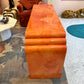 Vintage Postmodern Faux Goatskin Orange Lacquer Console Table