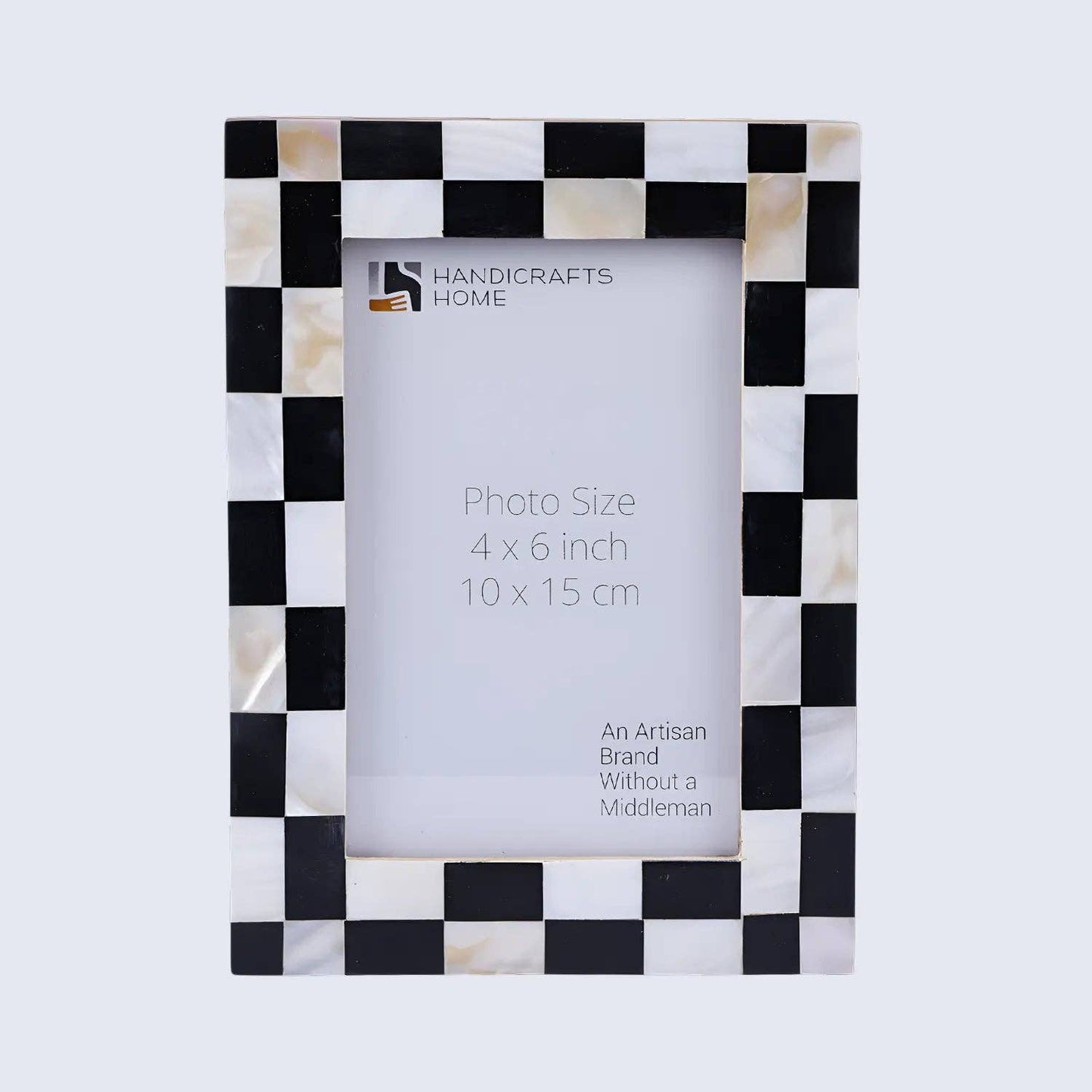 Mother of Pearl Checkerboard Photo Frame - White & Black: 4"x6"