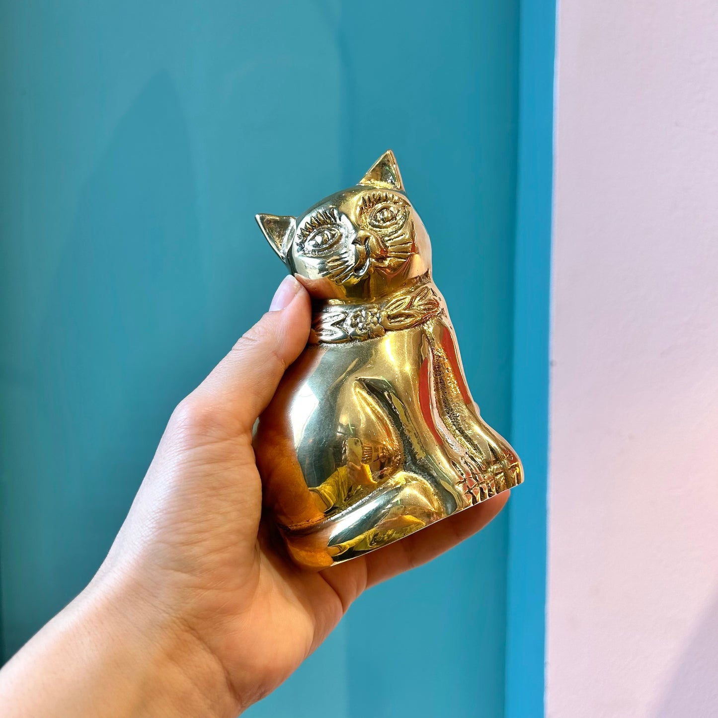Vintage Seated Brass Cat Statue