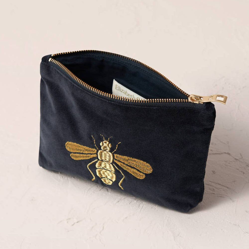Black Velvet Honey Bee Medium Pouch by Elizabeth Scarlett